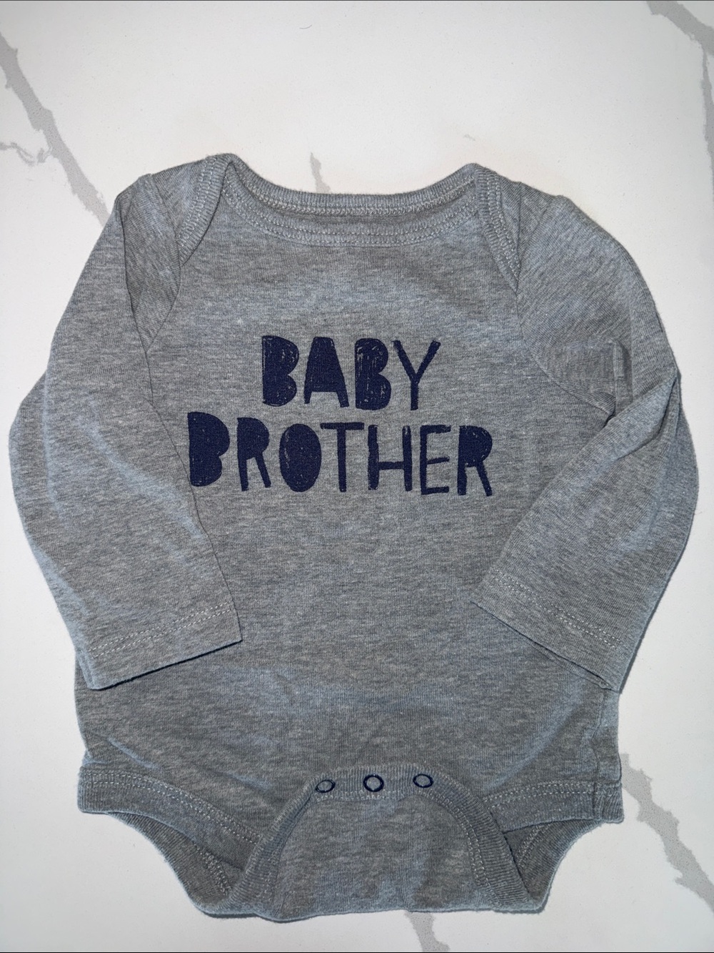 Cat & Jack Gray Long-Sleeve Baby One-Piece with Navy "Baby Brother"